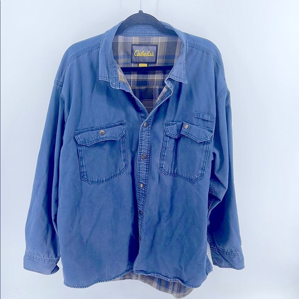 Cabela’s cotton flannel lined long sleeve button up barn chore shacket sz 2XL